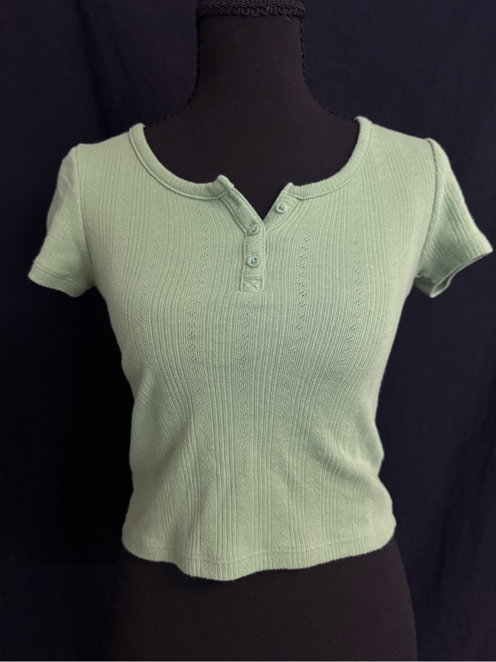 GAP Short Sleeve Ribbed Henley Top in Mint